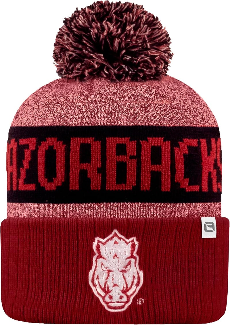 LogoFit NCAA Team Color-Embroidered Logo -Cuffed Knit Skully Beanie Pom Hat-OSFM - Image 2